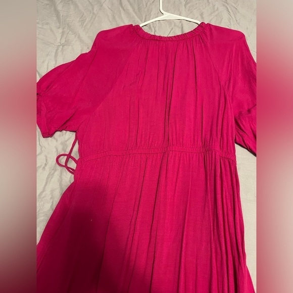 Isabel By Ingrid Hot Pink Cinch Waist V-Neck Rayon Maxi Dress Maternity - Picture 8 of 9